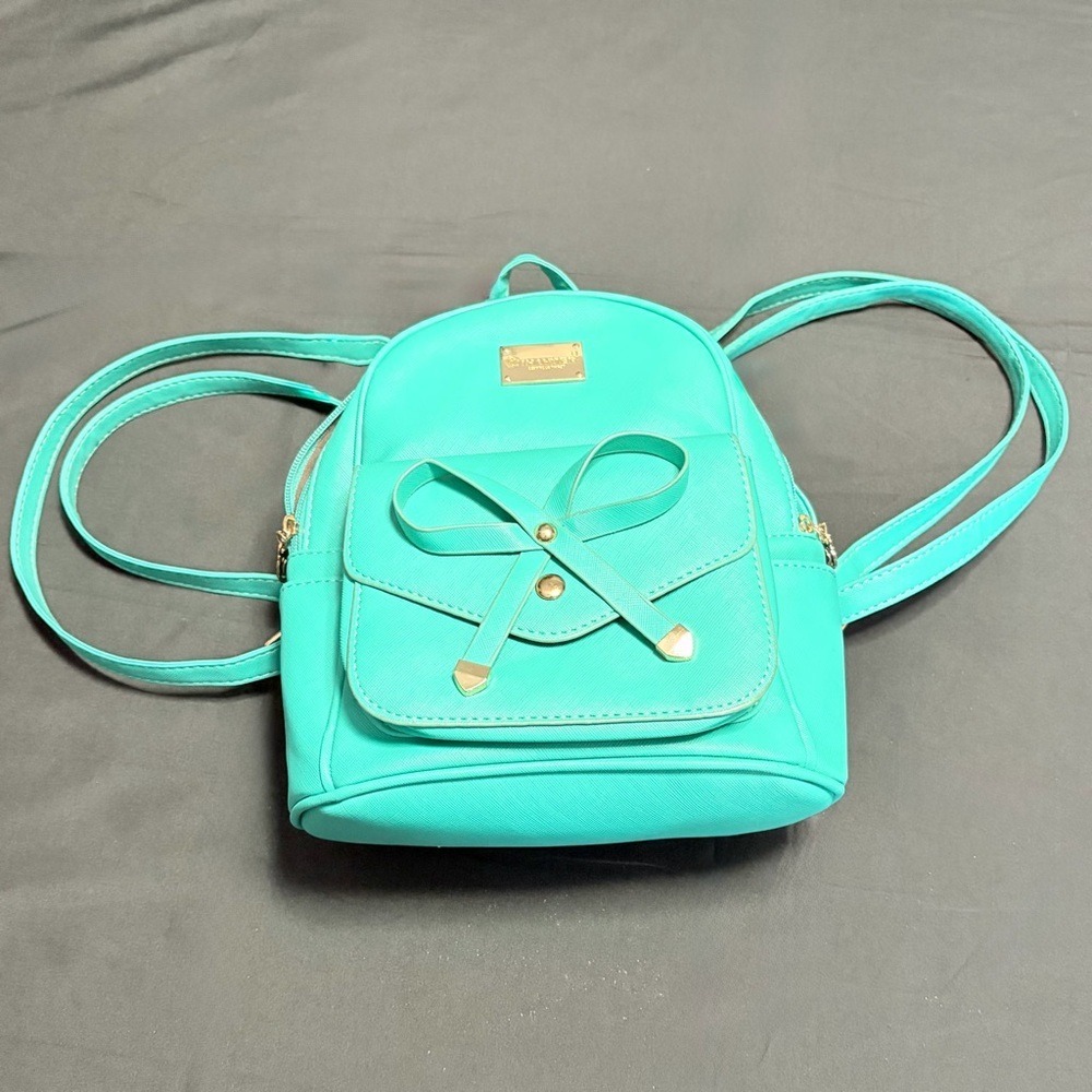 Ihayner Mini Backpack Teal Bow Faux Leather Small Travel Daypack Purse
